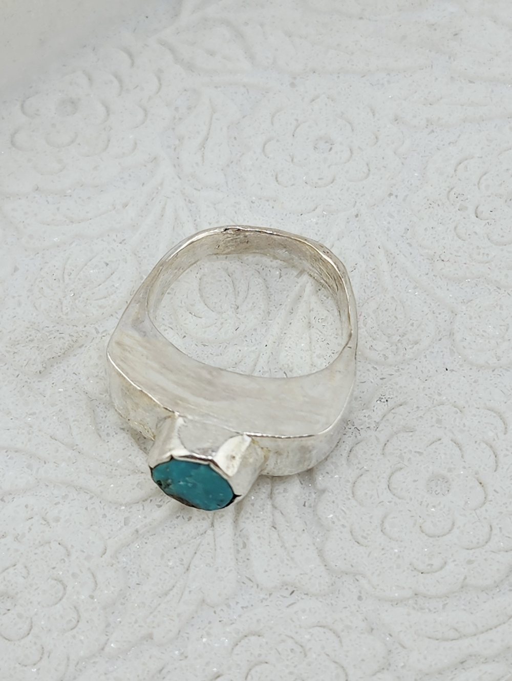 TURQUOISE HALLOW RING HANDMADE IN RECYCLED STERLING SILVER SIZE 7 - Picture 10 of 12